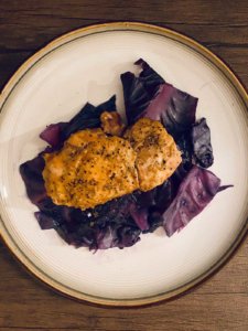 Chicken Thighs over Steamed Purple Cabbage-01